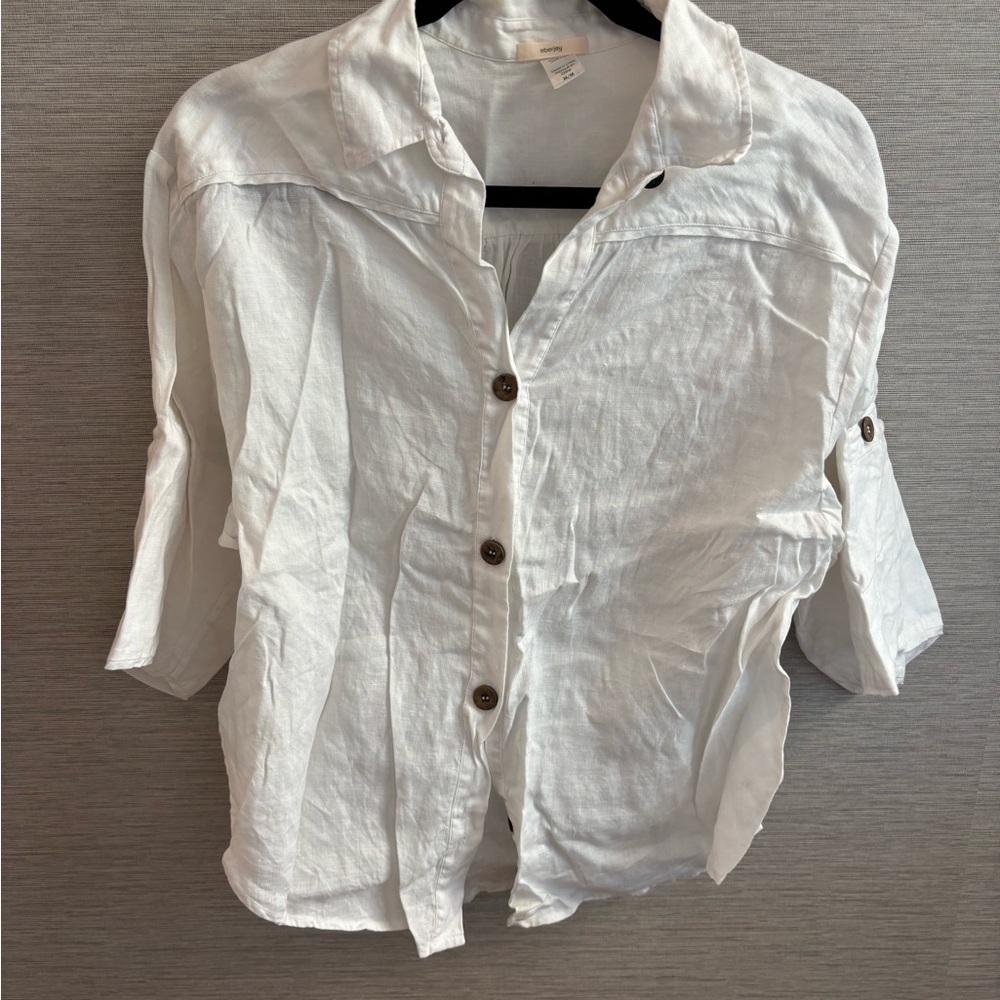 Eberjey Cream Button-Up Shirt with Brown Accents